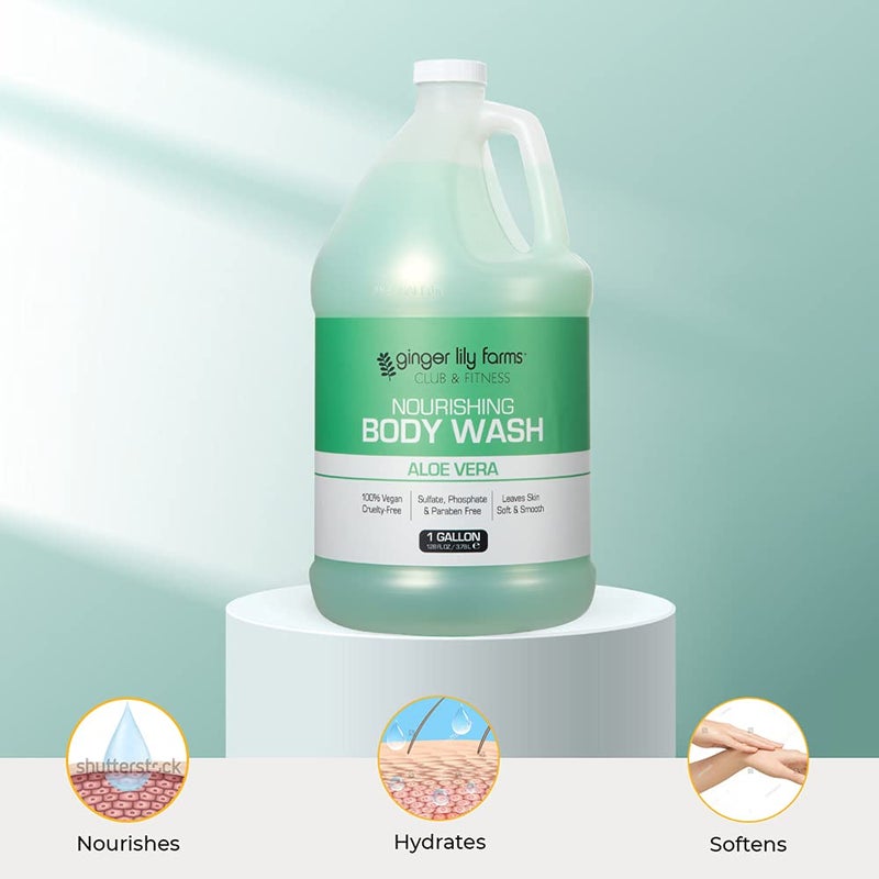 Ginger Lily Farms Club & Fitness Nourishing Body Wash, 100% Vegan & Cruelty-Free, Bath & Shower Gel for Men and Women, Aloe Vera Scent, 1 Gallon (128 fl. oz.) Refill - Image 5